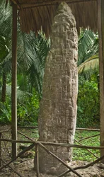 Stela 14 depicting a ballplayer on a Non-Classic Maya style, Terminal Classic